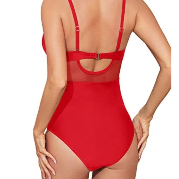 Tempt Me Womens Red One Piece Swimsuit Size XXL Ruched Tummy Control & Cutout - Picture 2 of 10